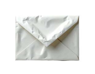 A white envelope on a black background, slightly crumpled and textured