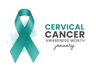 Teal ribbon for cervical cancer awareness month in january isolated on transparent background