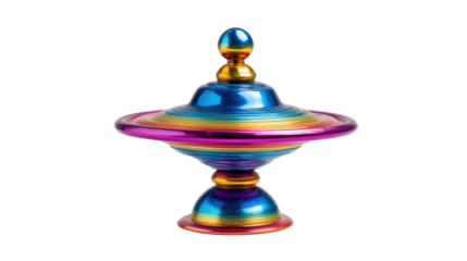 Colorful spinning top toy representing childhood play balance motion and fun entertainment concept isolated for creative design on white background