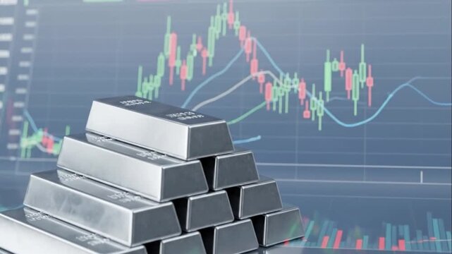 Silver Bars Stacked on Stock Market Chart Investment Finance Background
