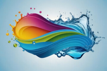 Colorful abstract wave design with splashes of water and vibrant hues