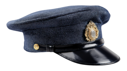 Police officer cap with badge and visor symbolizing law enforcement authority uniform security service concept isolated on white background