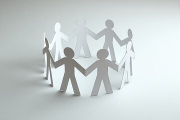 Creative paper cutouts of people holding hands in a circle, symbolizing unity and teamwork in a simple design