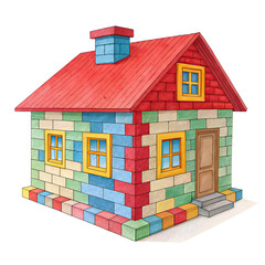 house made of colorful blocks bricks isolated on