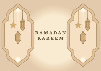 Ramadan Kareem Greeting with Hanging Lanterns and Ornate Arch Design © HENA
