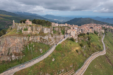 Aerial View of Geraci Siculo Old Town, Sicily, Italy