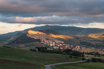 Dusk to Night View of Gangi Ancient Town, Sicily