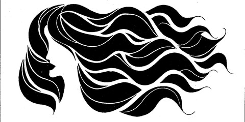 Fototapeta premium Stylized silhouette of female profile with flowing hair design