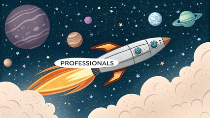 Rocket Launch into Space with Stars.