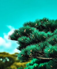 Pine tree branches overlook landscape in Huangshan mountains