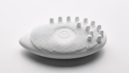 Modern white facial cleansing brush with gentle silicone bristles for skincare routine