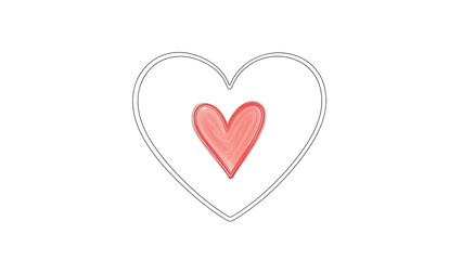 A simple drawing of a heart within a heart on a white background