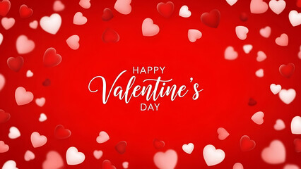 A vibrant red background illustration with floating hearts for a happy valentine's day greeting