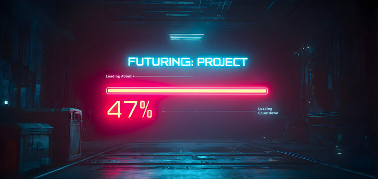 Futuristic interface showing loading progress with glowing percentage display symbolizing data transfer system startup and advanced digital technology