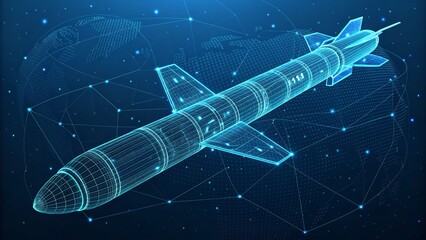Futuristic Digital Illustration of a Wireframe Rocket in Space