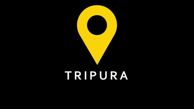 Yellow map pin icon with text Tripura on black background India location