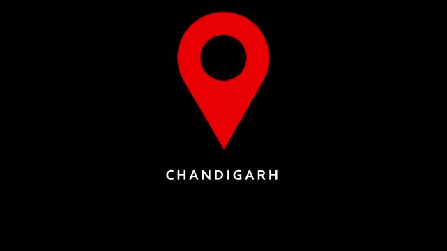 Red map pin icon with text Chandigarh on black background India location