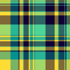 70s pattern texture fabric, christmas check background vector. Mexican seamless textile tartan plaid in dark and yellow colors.