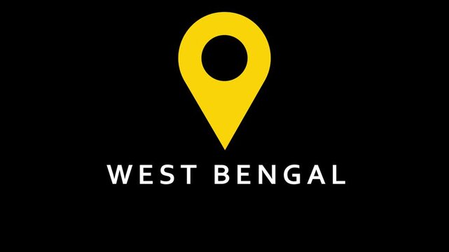 Yellow map pin icon with West Bengal text on black background location navigation