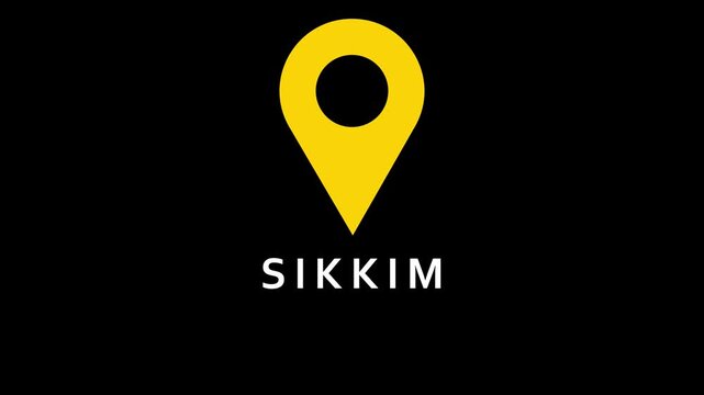 Yellow map pin icon with Sikkim text on black background location navigation