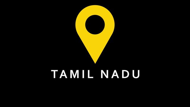 Yellow map pin icon with Tamil Nadu text on black background location navigation