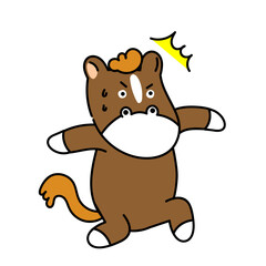 Fototapeta premium ミスに気づいて驚く社会人の馬のイラスト