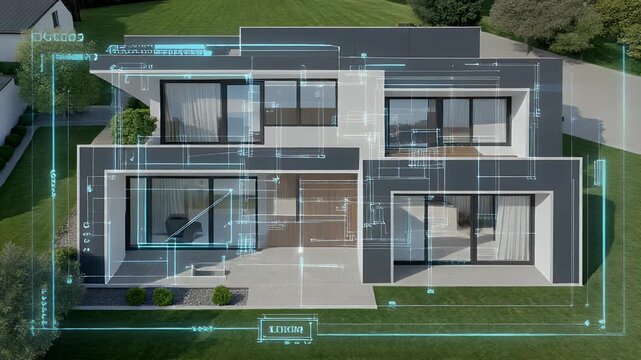 Modern Home Design Blueprint Visualization: Architectural Planning and Engineering