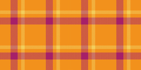 Perfection seamless texture check, border fabric textile plaid. Stitched tartan background vector pattern in carrot orange and pink colors.