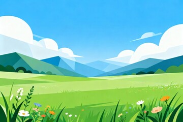 Obraz premium Colorful field with mountains and flowers