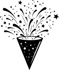 Festive Party Popper Explosion with Sparkling Stars Illustration