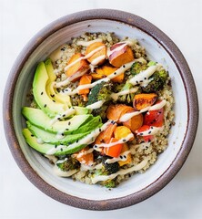 Healthy stir fried vegetables with shrimp and fresh vegetable salad served on a plate as a delicious meal