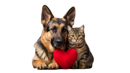 Heartwarming friendship of a german shepherd and a tabby cat