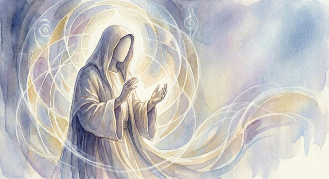 Spiritual Figure Sensing Familiarity Through Soul Memory Deja Vu Watercolor JPG