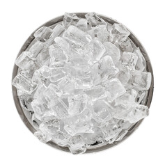 Champagne bucket with ice isolated on white. Top view