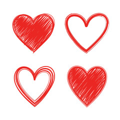 Vector Illustration Set of Heart Shapes in Modern Minimalist Style with Red Color Scheme for Romantic and Love Themed Designs