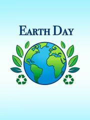 Nature-themed Earth Day illustration showing the Earth surrounded by leaves and plants. Flat illustration style perfect for environmental education, green marketing, and eco-themed design projects.