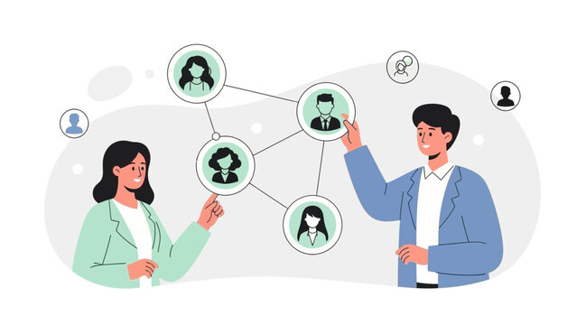 Connecting People Network Illustration, Business Team Collaboration Concept