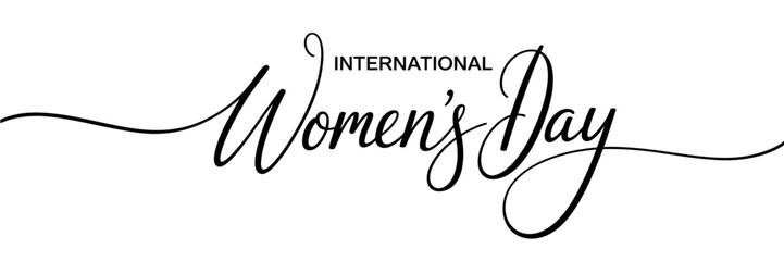 Black cursive typography of International Womens Day on white background