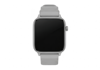 Gray smartwatch with a black screen isolated on transparent background