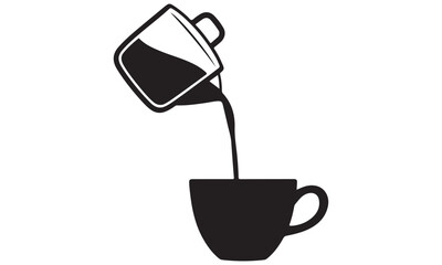 Pouring coffee into a cup in a simple black illustration