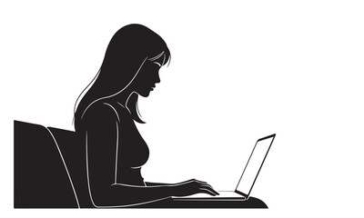 Woman working on laptop in modern workspace with focused attention