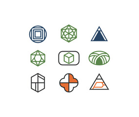 Geometric icons set on black background
