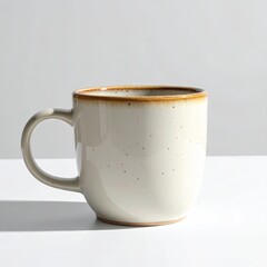 Ceramic mug sits isolated on white background, light and shadow cast, studio shot