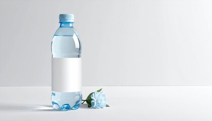 Clear Plastic Bottle of Water Beside Flower on White Surface