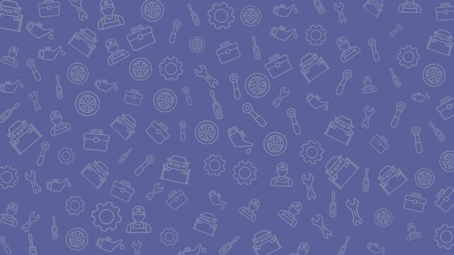 Faint tool icons on a plain purple background pattern suitable for website banners, techrelated designs, educational materials, presentation slides.