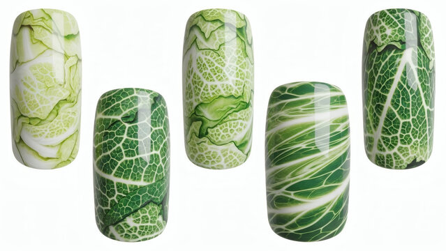 Green leaf nail art design and pattern