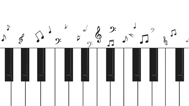 Elegant illustration of a classic piano keyboard with various musical notes gracefully floating above, symbolizing melody and harmony.