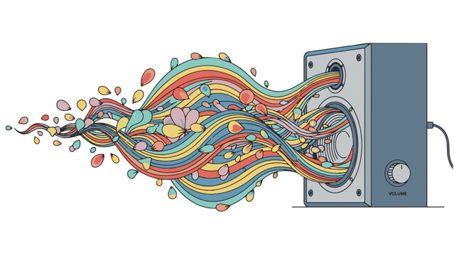 Retro Speaker Sound Waves Flat Vector Illustration Synesthesia Mascot generative ai