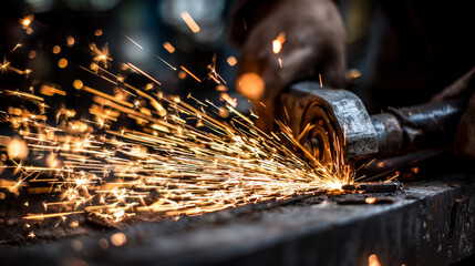 A man is using a grinding wheel to cut metal