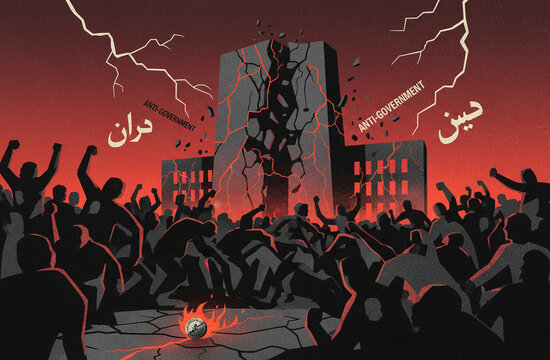 iran protest 2026 inflation metaphor illustration. anti government demonstration iran 2026 riot smoke